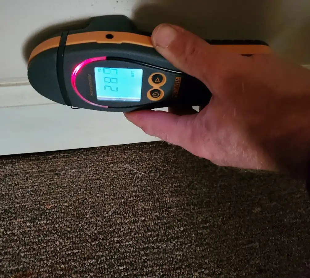 Moisture detection at baseboard during Mold Inspection & Testing in Broussard